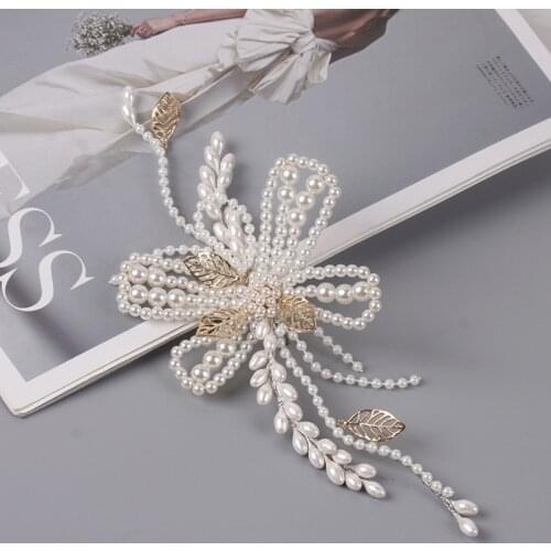 White beaded pearl butterfly barrettes three-dimensional modeling headdress wedding headpiece hair accessories