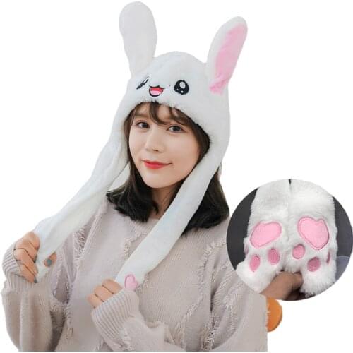 Girls Unicorn Hat Plush Moving Ears Stitch Hat Hand Pinching Ear To Move Vertical Ears Cap Women Party Unicorn Performance Gifts