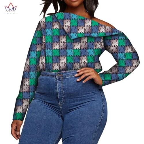 Long Sleeve Off Shoulder Shirt for Women African Printed Shirt Female Casual Tops African Ankara Batik Women Clothing WY6069