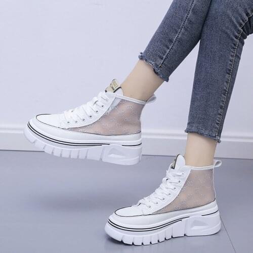 2021 Brand Sneakers Women Platform Vulcanized Shoes Fashion Breathable Thick Bottom High Top Chunky Sneakers Women Basket Femme