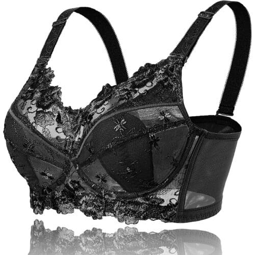 Full Coverage Bra Plus Size Big Cup Womens Underweire Floral Lace Minimizer Bra Female Non Padded Lingerie 34 36 38 40 42 D E F