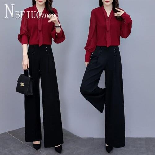 2020 New Office Lady Fashion Korean Women Sets Blouse And Pants Temperament Female Sets