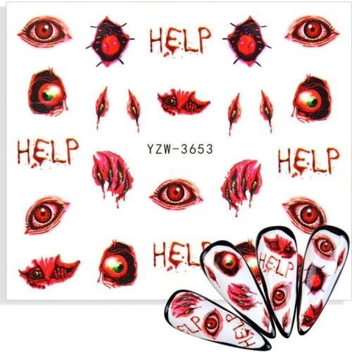 1pcs Nail Art Water Sticker Decoration Slider Tattoo 2021 New Designs Halloween Pumpkin Skull Scary Eyes Festival Tattoo Decals