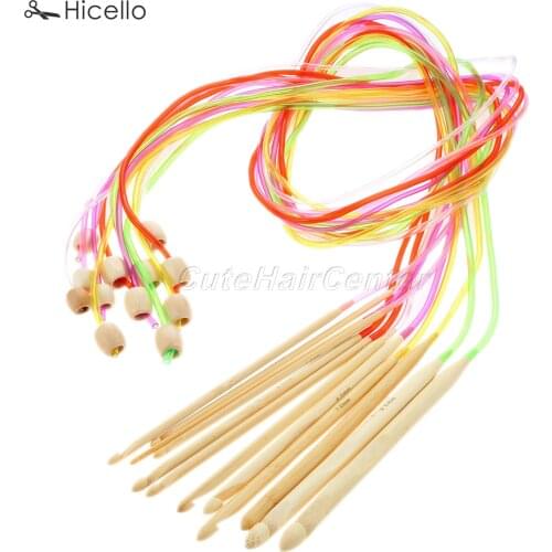 12pcs Afghan Tunisia Crochet Hook Bamboo Plastic 3mm-10mm colorful Hand Sewing Knit Carpet Needle 120cm length Hicello