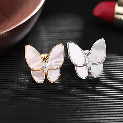 2021 Simple Natural Shell Anti-glare Buckle Butterfly Small Brooch for Female Jacket Cardigan Collar Pin with Zirconia Jewelry
