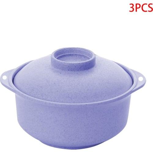 3 PCS instant noodle bowl with lid student soup bowl Japanese tableware lunch box instant noodle bowl instant noodle cup blue