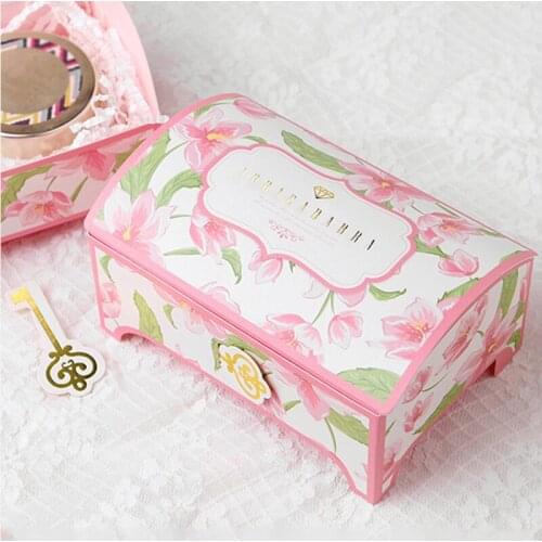 50Pcs/Lot Valentines Day Gift Box Small Jewelry Packing Box Pink Flower Candy Paper Boxes Handmade Present Box for Biscuits