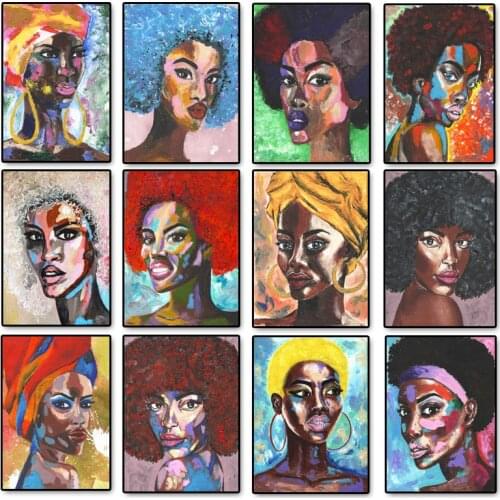 Abstract Black African Woman Portrait Canvas Painting Graffiti Poster and Prints Wall Art Pictures for Living Room Home Decor