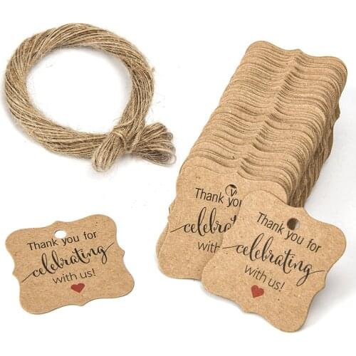 100-300pcs Gift Tags Thank you Celebrating With Us Tags Hang Tag Labels With Rope Wedding Party Festival Anniversary Decoration