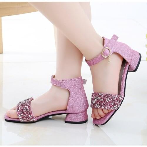 Kid Shoes High Heel Summer Girls Sandals Big Kids Princess Shoes For Children Glitter Sandals 4 5 6 7 8 9 10 11 12 13 14 Year