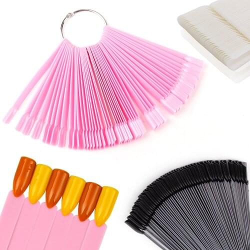 24/50Pcs False Nail Tips Fan Design Polish Display Tips Color Chart Fake Nail Swatch Sticks Sample Nails Palette Finger Practice