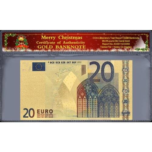 Collectible Euro Commemorative Coin 20 Euro Old Banknote 24k Gold Gold Plated Christmas Plastic Frame Paper Gift 2 Pieces /Set
