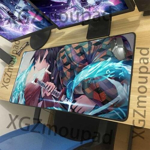 XGZ Large Mouse Pad Black Lock Edge Anime Demon Slayer Kimetsu No Yaiba Computer Desk Mat Rubber Non-slip for Lol Csgo Gamer Xxl