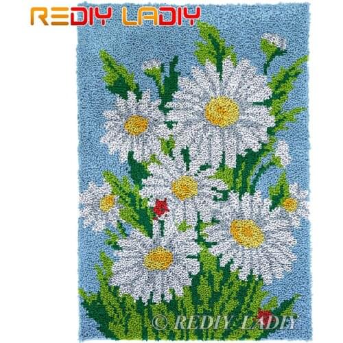 Latch Hook Kits Bouquet of Daisy Chunky Yarn Embroidery Crocheting Tapestry Kits Needlework Arts & Crafts DIY Carpet Rug 58*85cm