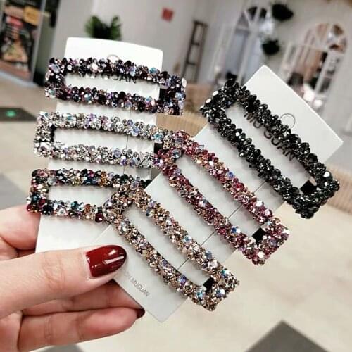 Fashion Square BB Clip for Hair Flash Bling Hair Clips Girls Hairpin Crystal Rhinestone Women Accessories Luxury Hair Jewerly