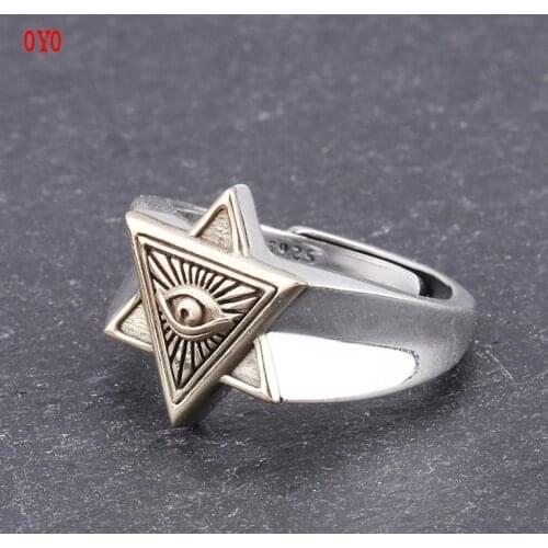 Real 925 sterling silver vintage hipster six-pointed star ring