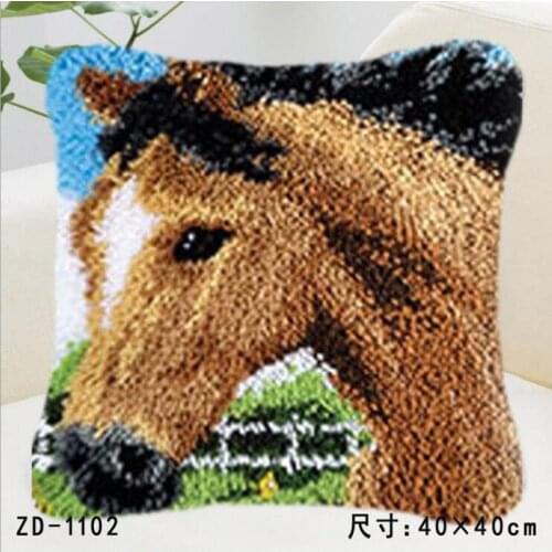 Horse Embroidery Pillowcase Latch Hook Rug Kits Knoopkussen Pakket Crochet Hook Embroidery Pillow Craft Cushion Tapestry Kit