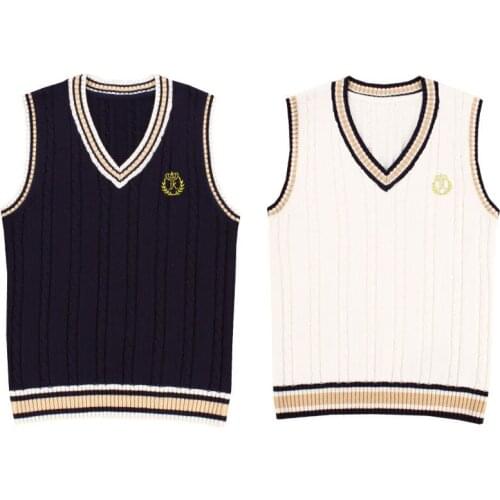 New Arrival Japanese Students Women Men Sweater Waistcoat Girls Jk Uniform Knitted Vest Embroidery British Style Campus Uniforms