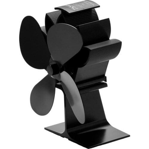 New Fireplace 4 Blades Heat Powered Black Stove Fan Log Wood Burner Eco-fan Quiet Home Fireplace Fan Efficient Heat Distribution