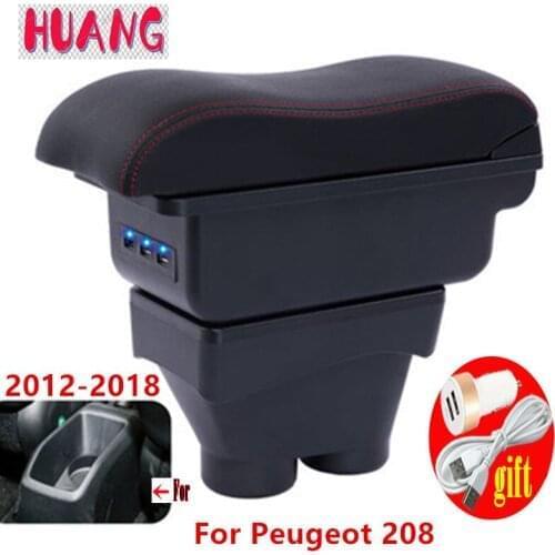For Peugeot 208 Armrest Box 2012-2018 Storage box Car Holder Ashtray Interior accessories Retrofit parts 7USB 2017 2016 2015