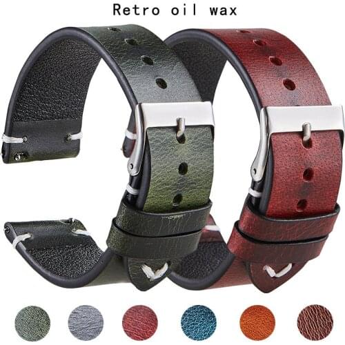 Quick Fit Italian Vintage Oil Wax Leather Straps 20mm 22mm For Samsung galaxy watch 3 45mm Gear S3 for Huawei GT 2 Watchband