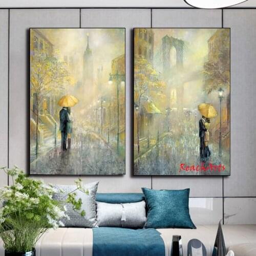 Luxury Large Canvas Posters And Prints Picture Tiles Kiss In Rain Autumn Morning Love Home Decoration Accessories For Bedroom
