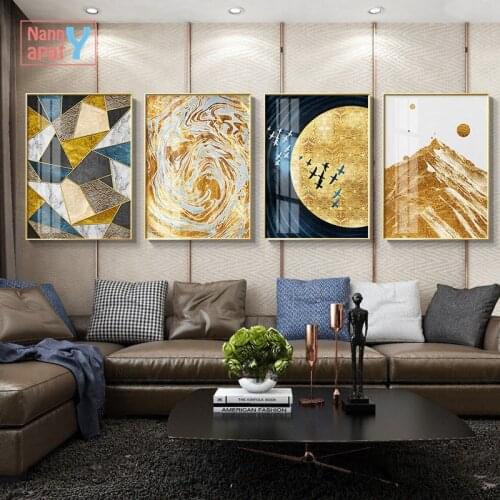 Luxury Wall Art Geometric Marble Prints and Posters for Living Room Nordic Canvas Painting Golden Scenery Poster Home Decor