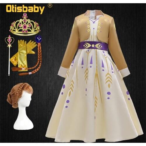 Christmas Carnival Costume Kids Princess Anna Dress Halloween Costume for Girls Fancy Anna Elza Dress Up Young Girls Anna Wig