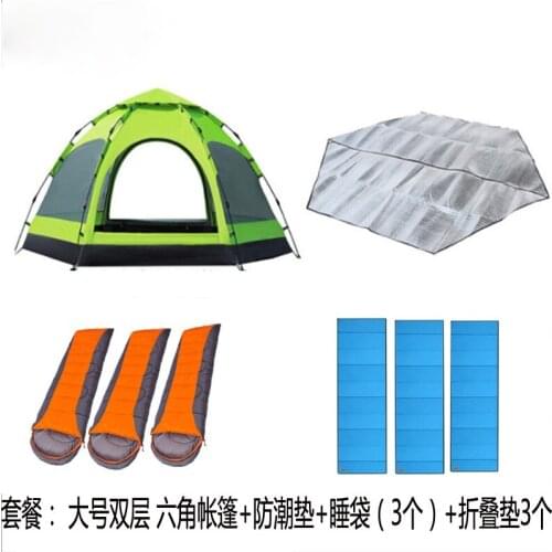 Family Travel Camping Tent Set for Self-Driving Tour, Waterproof and Easy To Carry with Sleeping Bag Inflatable Cushion