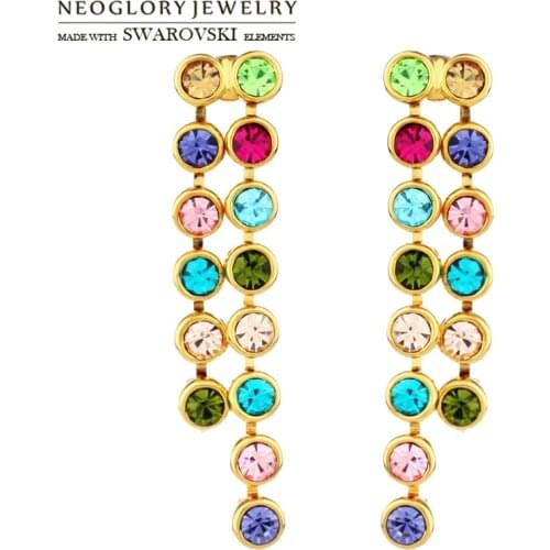 Neoglory Auden Rhinestone Round Beads Long Drop Earrings Geometric Colorful Chains Party Trendy Party Classic Daily Dress Lady