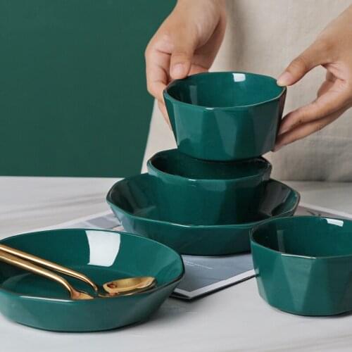 Modern Green Dinner Plates Porcelain Eat Solid Color Dinner Plates Wedding Reception Pratos De Jantar Kitchen Tableware EI50TZ