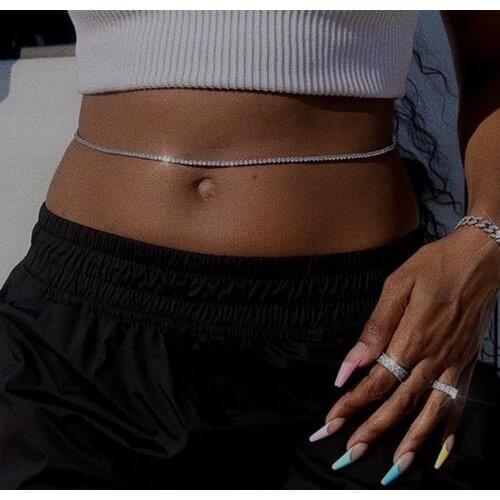 UWIN 4MM 30 Inches Belly Chains for Women Iced Out Diamond Waist Chain Bling Micro Pave CZ Tennis Chain Slimming Body Jewelry