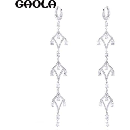 GAOLA New White Gold Color Clear Cubic Zirconia Long Dangle Earrings for Woman GLE7751