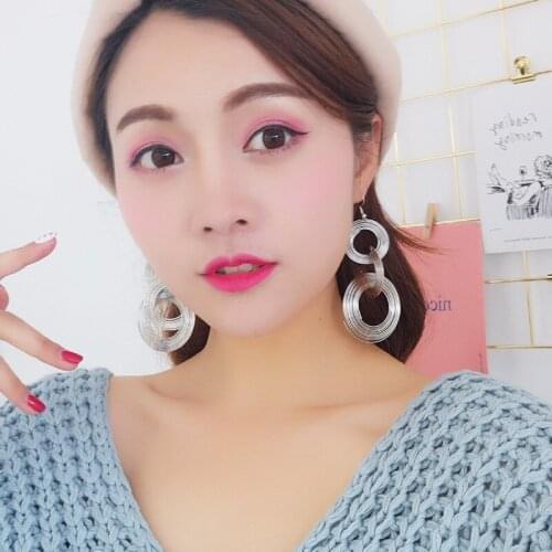 Vintage Original Exaggerated Geometric Multi-layer Metal Circle Ring Earring Women Hoop Long Earrings Girls Fashion Jewelry Gift