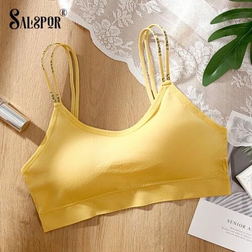 SALSPOR Sports Bra Women Solid Wireless Padded Bra Thin Shoulder Strap Comfortable Simplicity Backless Top