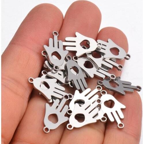 10pcs Stainless Steel 2 Holes Bracelet Hand Connector Charms DIY Hamsa Accessory Finding ,Hypoallergenic