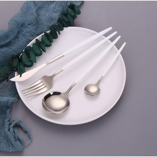 16pcs Stainless Steel White Silver Cutlery Set Dinnerware Set Gold Silverware Tableware Fork Knife Spoon Christmas Dropshipping