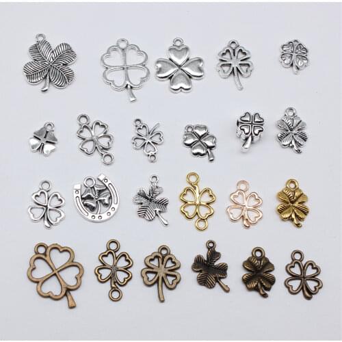 40pcs Charms Clover Flower 17x14mm Antique Pendant Fit,Vintage Tibetan Silver Color Finding DIY For Bracelet Necklace