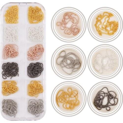 7pc/set 3D Gold Silver Nail Chain Mixed Styles Striping Ball Beads DIY Tips Nail Art Decorations Accessories Charms