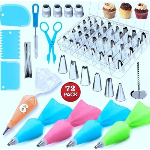 72pcs Cake Decorating Supplies Sets with Icing Tips, Pastry Bags, Smoother, Nozzles Coupler DIY Baking Tools