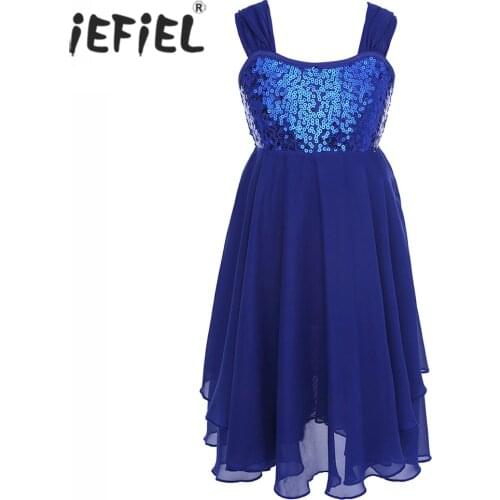 IEFiEL Girls Chiffon Ballerina Sequins Shoulder Straps Ballet Tutu Gymnastics Leotard Kids Professional Ballet Dance Class Dress