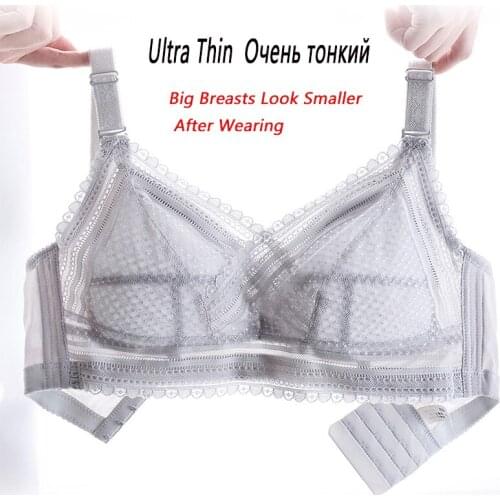 Bra Large Size Simple Underwear Womens No rims Big breasts Are Visually Small Anti-sagging Ultra-Thin Top Young female Free
