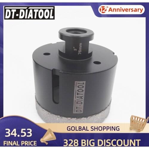 DT-DIATOOL 1pc 5/8-11 Thread Dia 3" Vacuum Brazed Diamond Dry Drilling Core Bits Porcelain Tile Granite Marble Stone Hole Saw