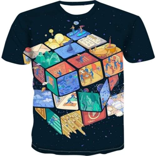 Mens Womens 3D Round Neck Short Sleeve T-shirt Casual Rubiks Cube 3D Printed T-shirt Summer 2021