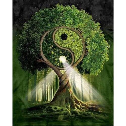 GLymg Diy Diamond Embroidery Bright Rhinestones Embroidery Craft Painting Civilization Tree Of Yin And Yang Wall Arts Decor