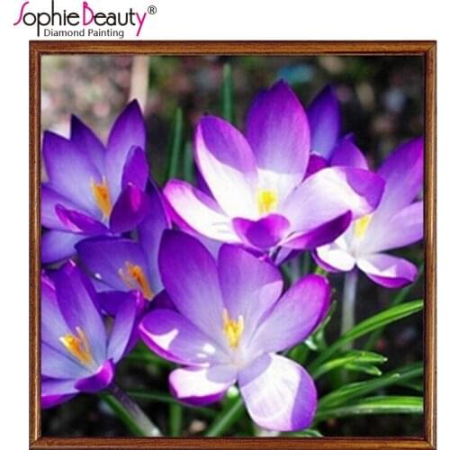 Sophie Beauty Wholesale DIY Diamond Painting Cross Stitch Purple Flower Mosaic Kits Rhinestone Wall Sticker Embroidery Set