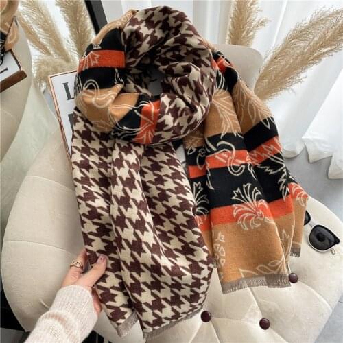 Cashmere Scarf Winter Women Pashmina Shawls Warm Blanket Wraps Female Plaid Foulard Bandana Brand Thick Hijab 2021 Luxury