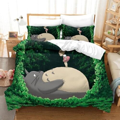 Japan Neighbor Totoro Bedding Set Duvet Cover Kawaii Cute Bedding Set Twin Queen King Size Comforter Set Bed Set Dropshipping