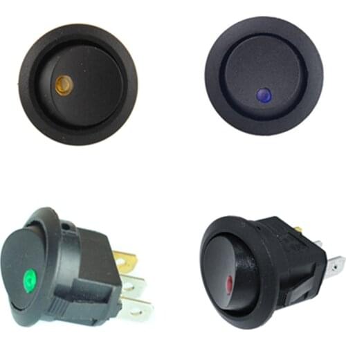 4Pcs 10A 125VAC/6A 250V AC Waterproof SPST Switch Kit LED Dot Light Car Round Rocker ON/OFF 3pin Cat Eye Switch Green Red Blue