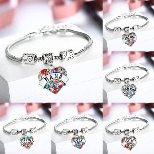Family Xmax Gifts Love Heart Rhinestone Crystal Charm Pendant Bangle Bracelet Party Women Lady Femme Jewelry Party Gift
